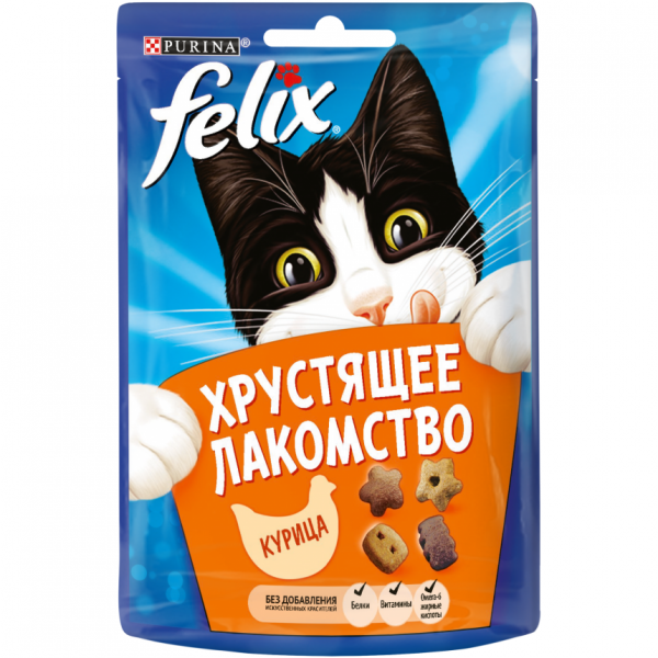 Феликс хрустящее лакомство д/кошек Курица 60 г.
