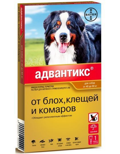 Адвантикс Капли д/с 40-60кг инсектоакар. 1 пипетка
