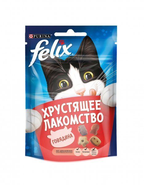 Феликс хрустящее лакомство д/кошек Говядина 60 г.