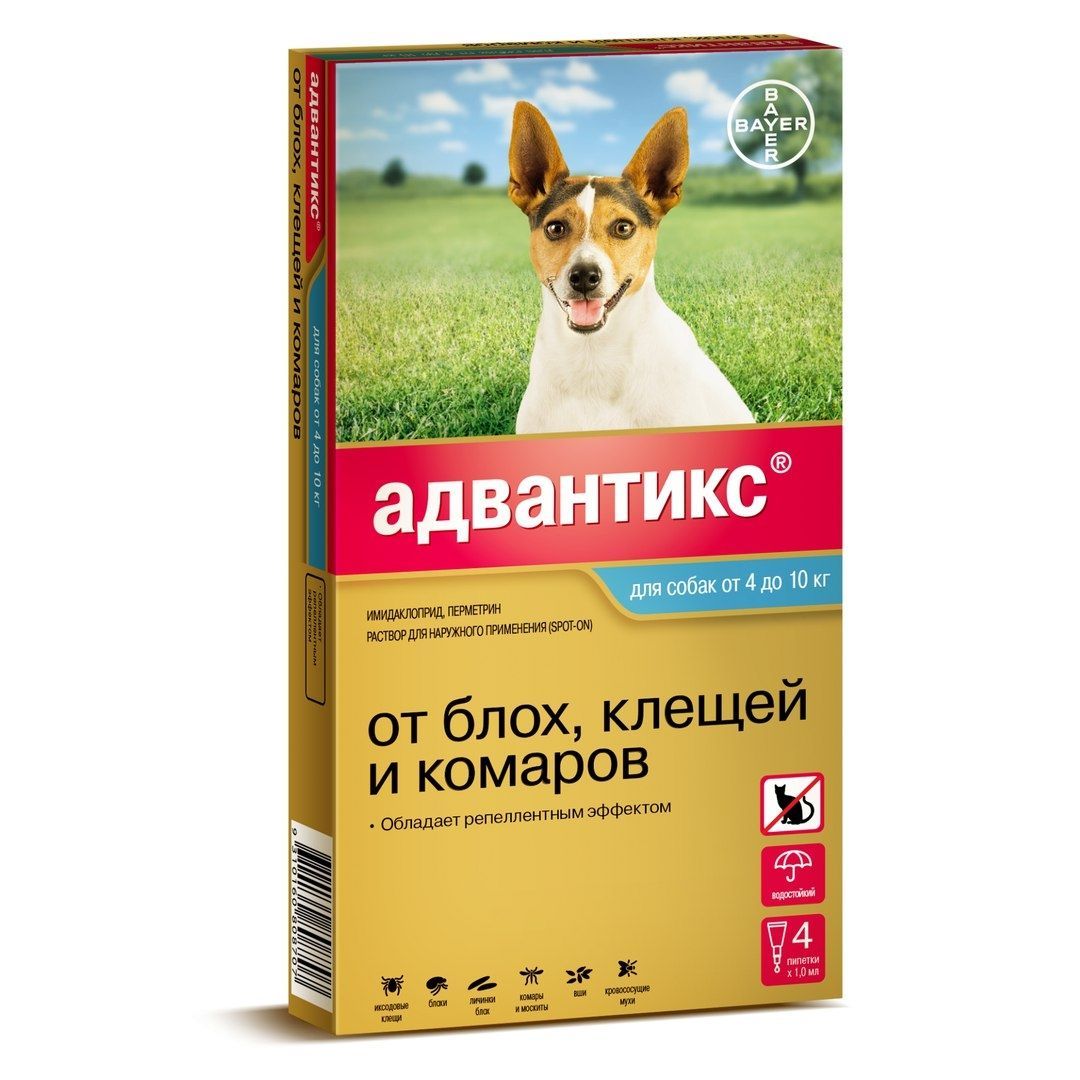 Капли Адвантикс д/с от 4 до 10кг инсектоакар. 1 пипетка