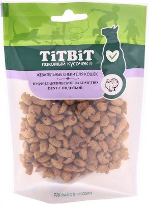 Профилактическое лакомство Dent с индейкой для кошек (Жевательные снеки) TitBit 40г