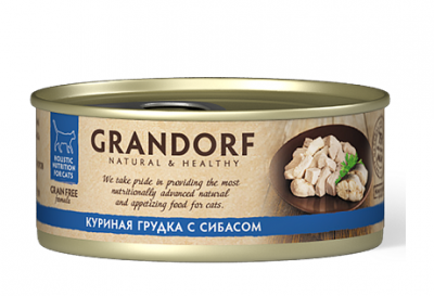 Грандорф д/к консервы куриная грудка c сибасом 70 гр. ж/б