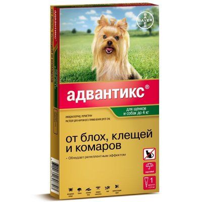 Капли Адвантикс д/с до 4 кг инсектоакар. 1 пипетка